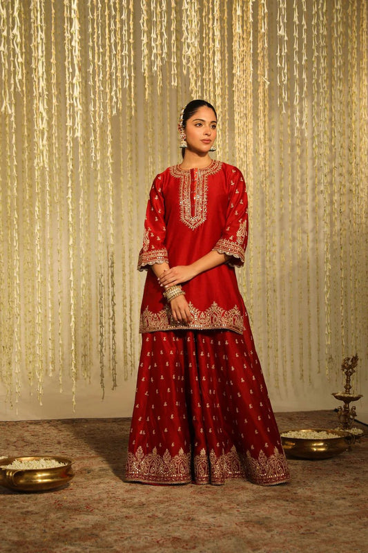 Designer Heavy Work Red Color Top With Lehenga