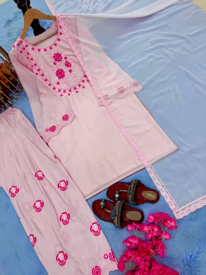 Trendy Light Pink Fully Stitched Palazzo Suit