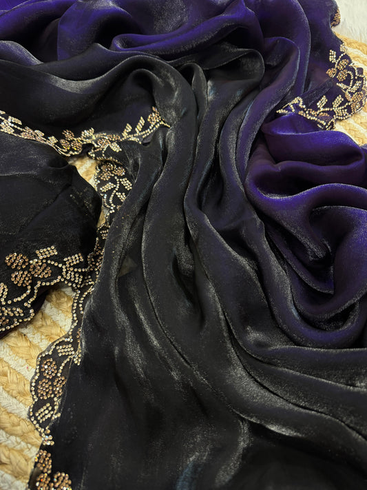 Double Shaded Navy Blue And Black Color Silk Saree