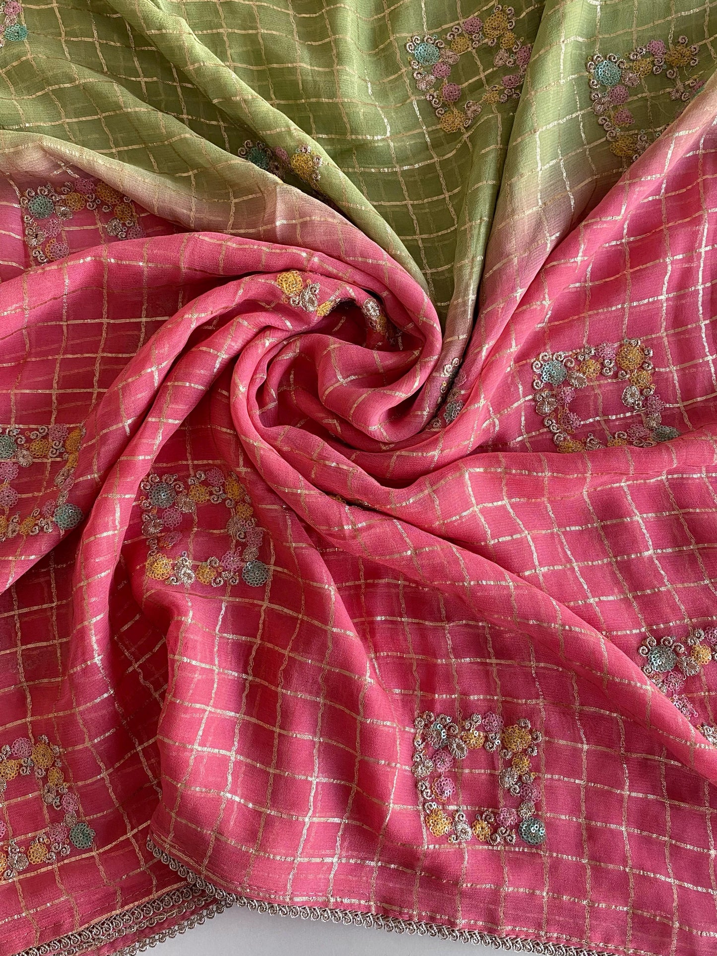 Glimmering Viscose Chiffon Pink & Perrot Color Saree