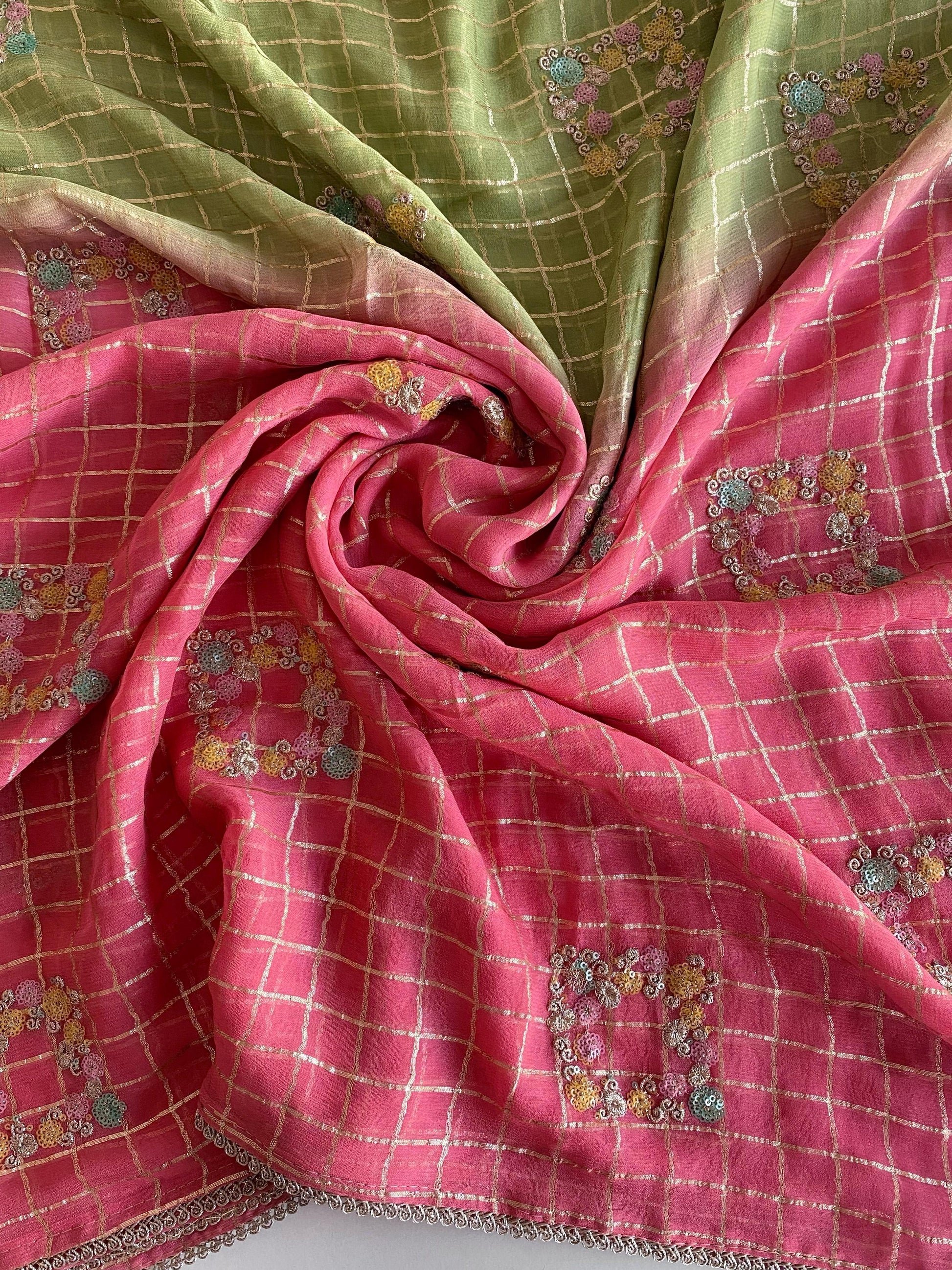 Glimmering Viscose Chiffon Pink & Perrot Color Saree