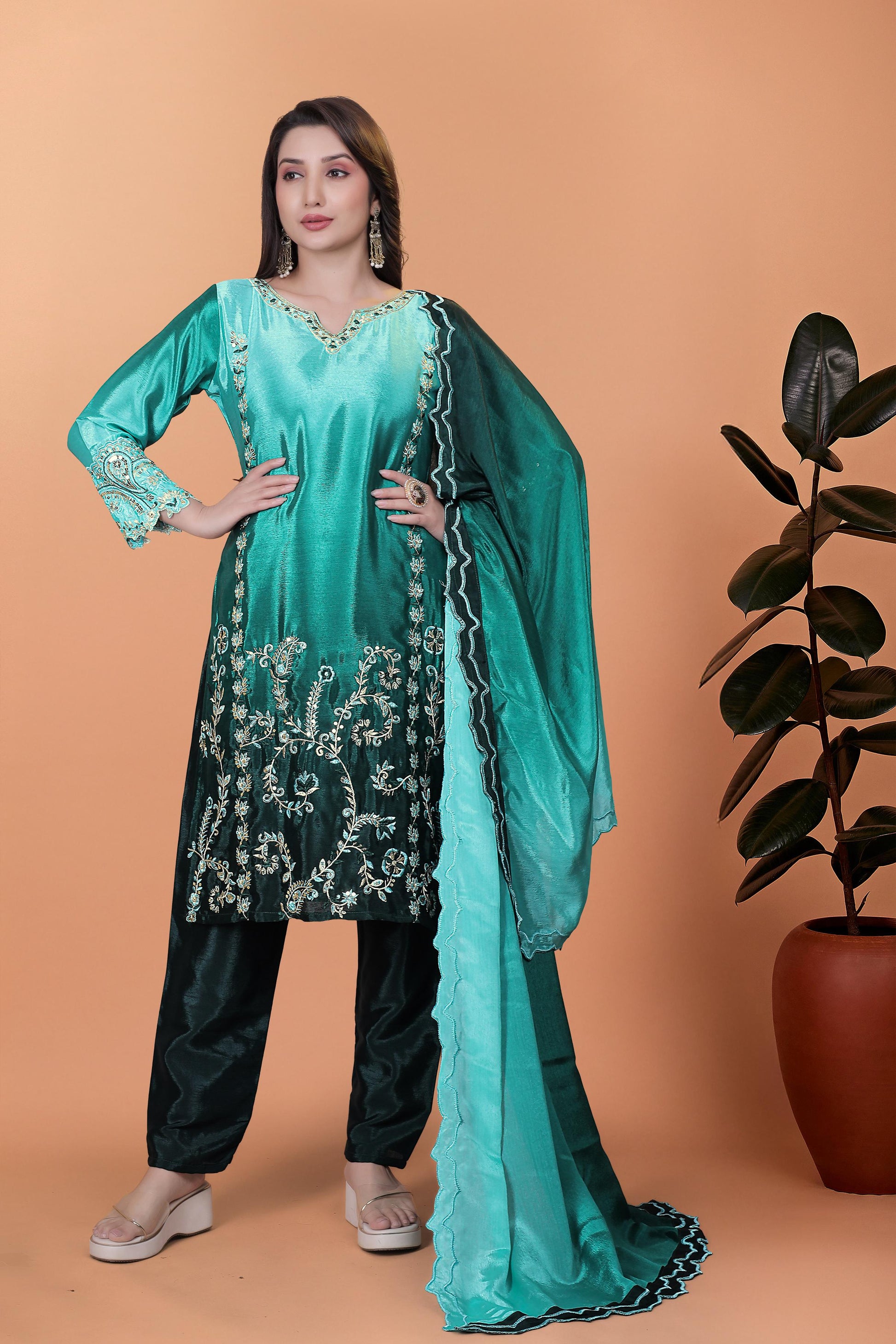 Stunning Chinon Silk Double Shaded Salwar Suit