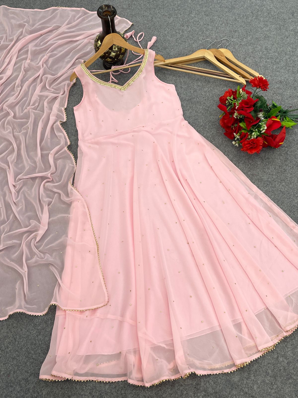 Ravishing Georgette Sequence Work Pink Color Gown
