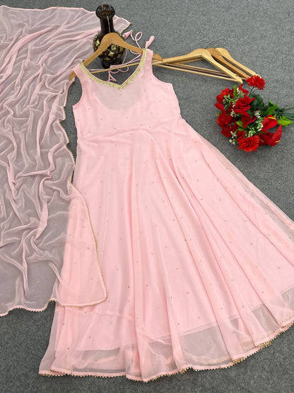 Ravishing Georgette Sequence Work Pink Color Gown