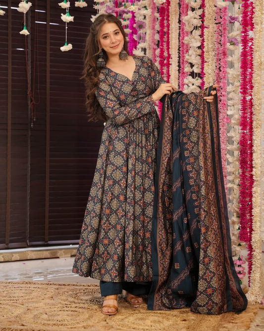 Stylish Soft Cotton Black Color Gown