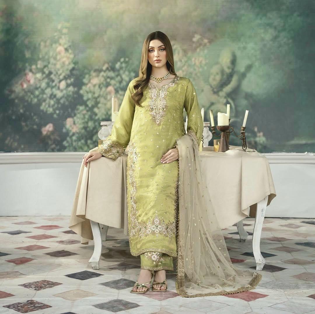 Elegant Jimmy Choo Sequence Work Perrot Color Palazzo Suit