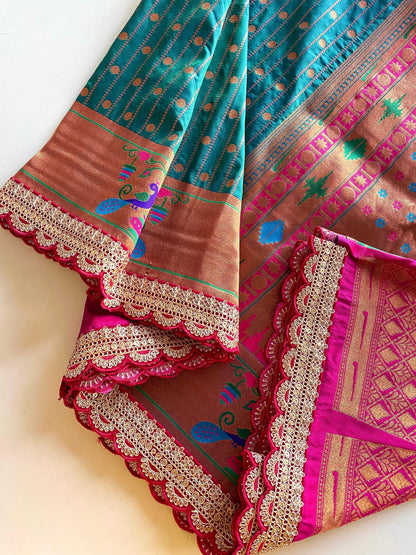 Ravishing Sky Blue Color Paithani Silk Saree