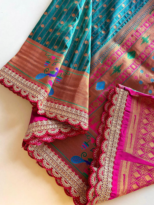 Ravishing Sky Blue Color Paithani Silk Saree