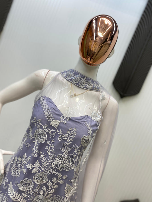 Shining Embroidery Work Lavender Color Palazzo Suit