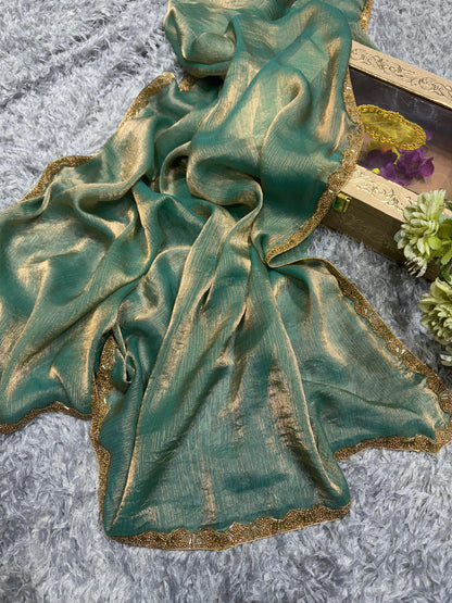 Exotic Katdana Moti Green Color Saree