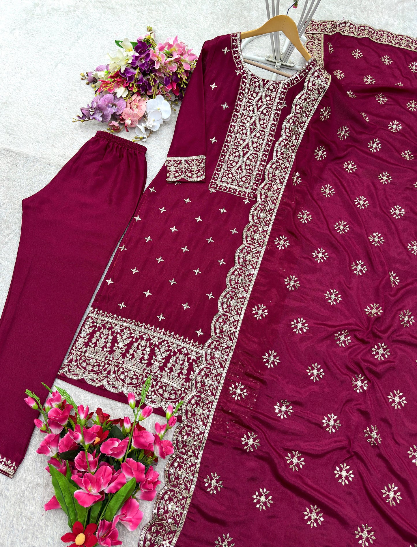 Traditional Wear Maroon Color Work Salwar Suit