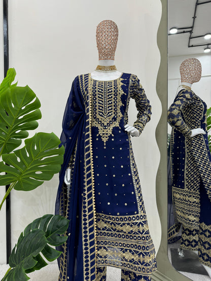 Fabulous Gorgette Navy Blue Color Salwar Suit