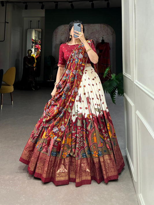 Exclusive Kalamkari Print Maroon Color Festive Wear Lehenga Choli