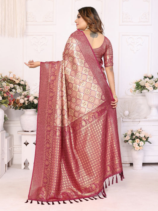 Glimmering Jari Silk  Wine Color Saree