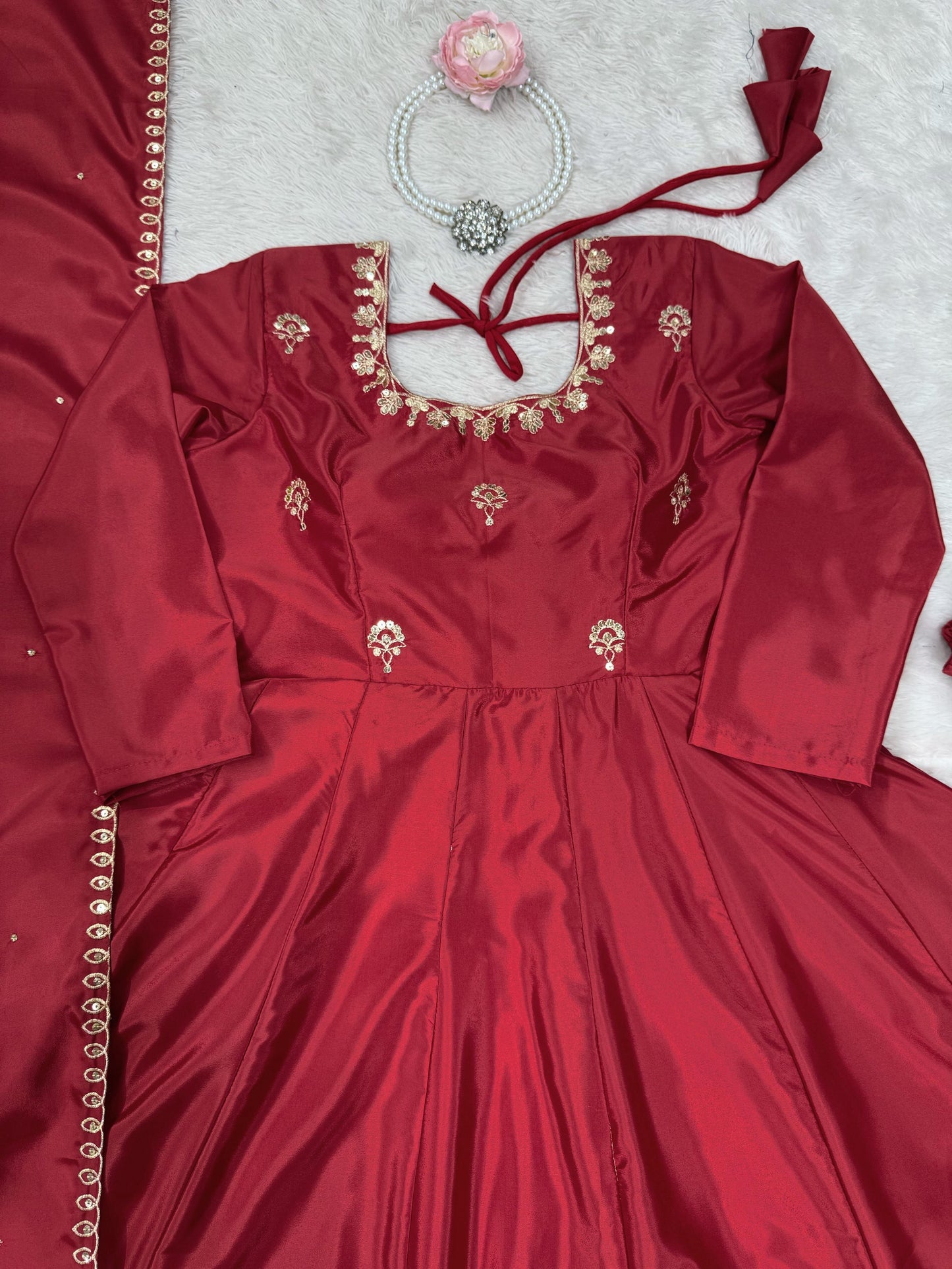 Fabulous Sequence Work Red Color Anarkali Gown