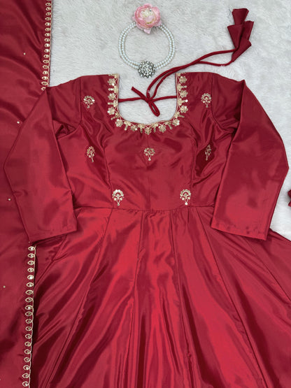 Fabulous Sequence Work Red Color Anarkali Gown