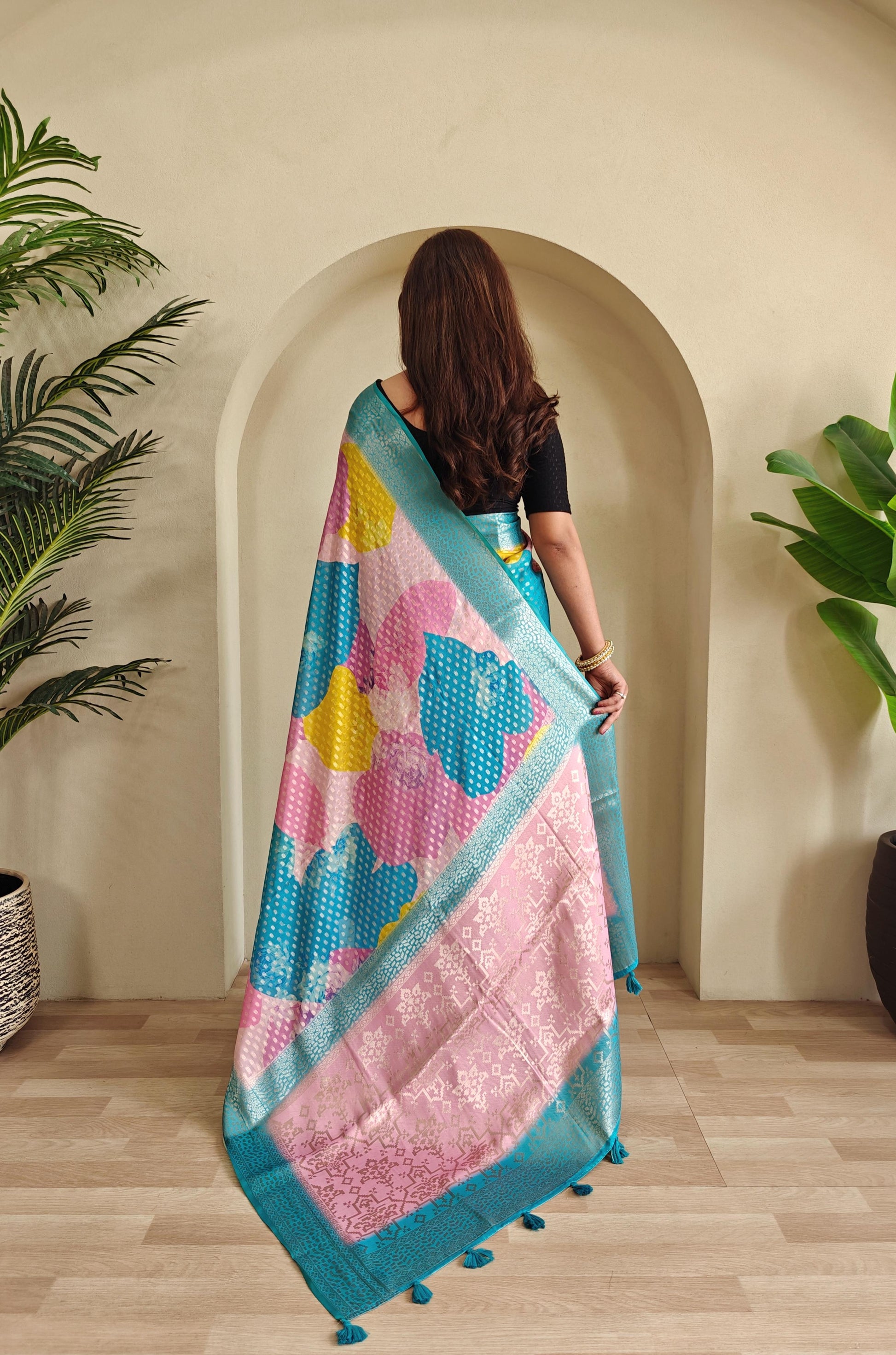 Multi Color Design Beautiful Print Sky Color Saree