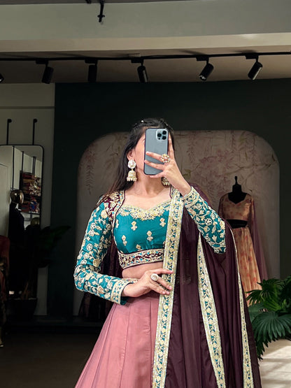 Traditional wear Moonga Silk Pink Color lehenga choli