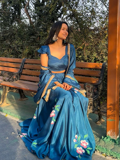 Good Looking Chinon Silk Blue Color Lehenga Choli
