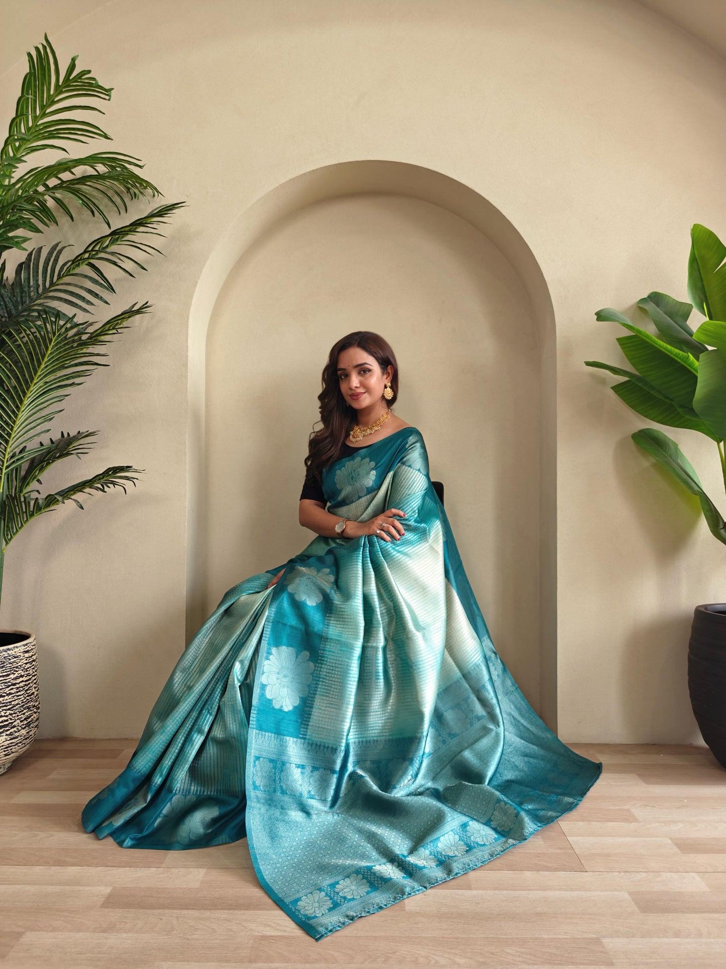 Teal Green Color Traditional Silk Rich Pallu Saree