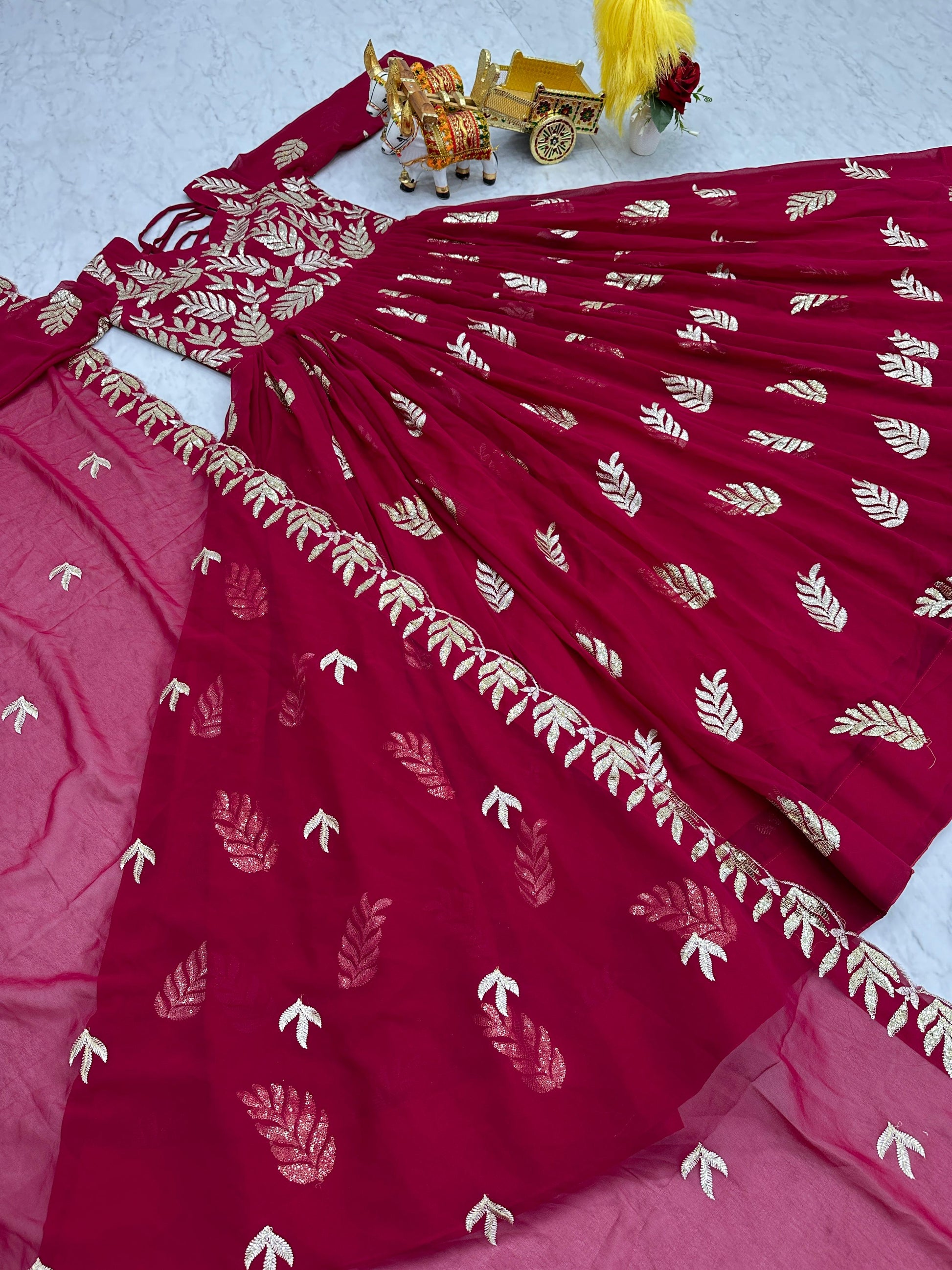Luxuriant Thread Work Red Color Gown