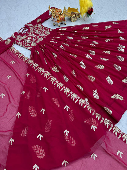 Luxuriant Thread Work Red Color Gown