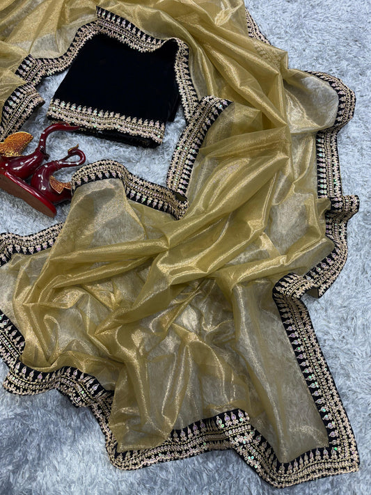 Fantastic Sequence Work Mustard Color Saree