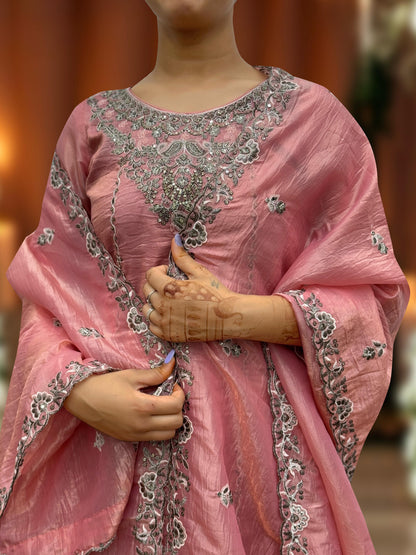 Designer Crush Silk Pink Color Palazzo Suit
