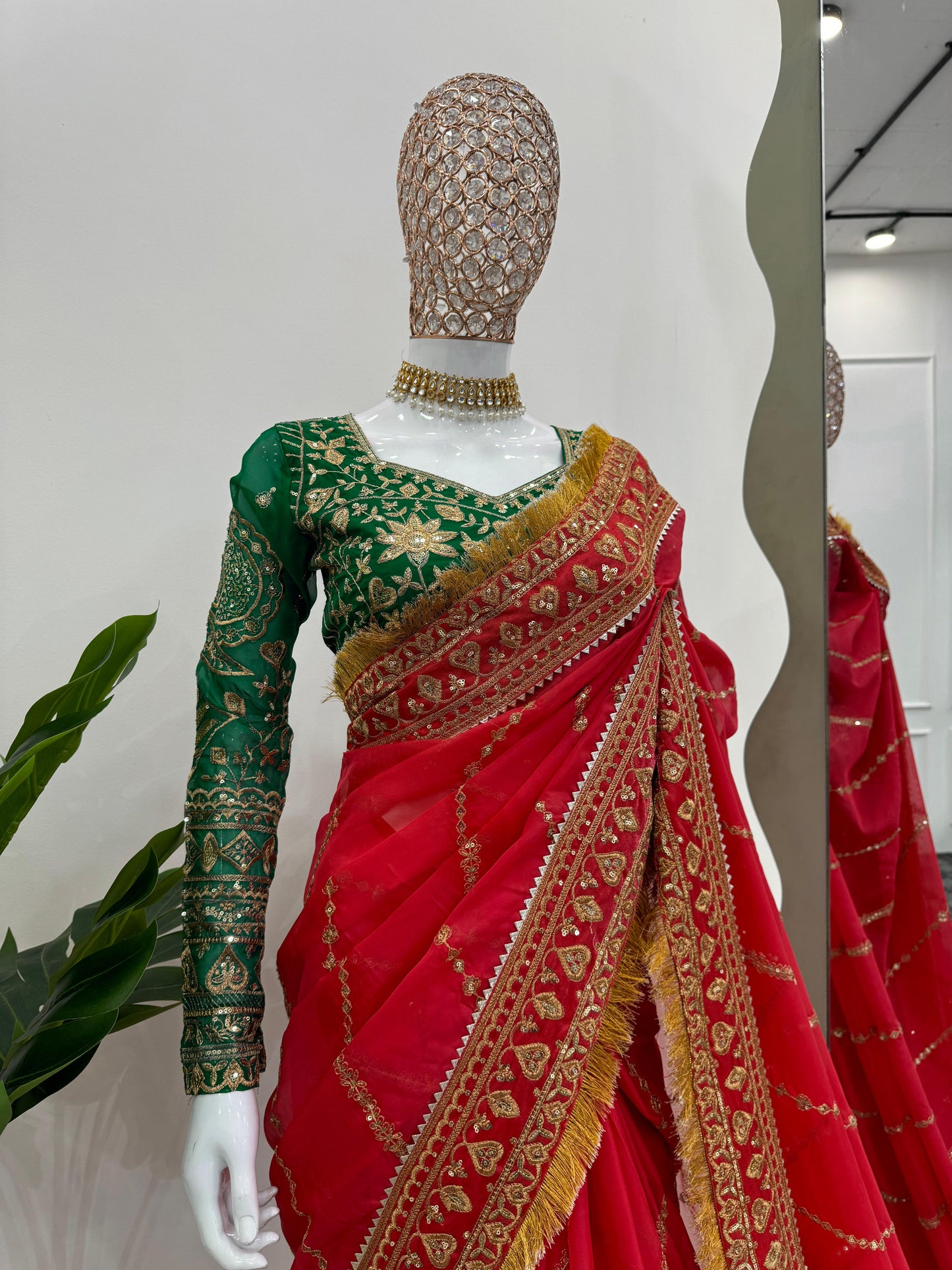Jhanvi Kapoor Bollywood Organza Silk Red Color Sequnce Work Saree