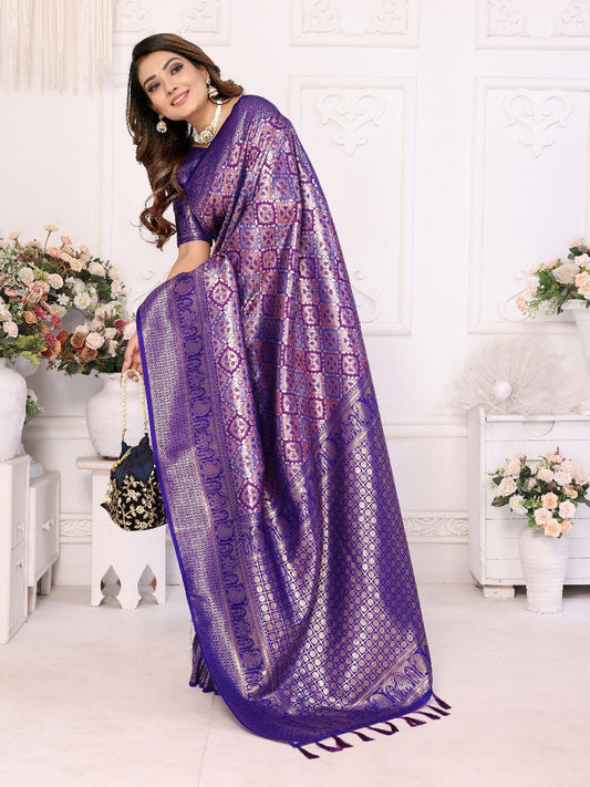 Glimmering Jari Silk Blue Color Saree