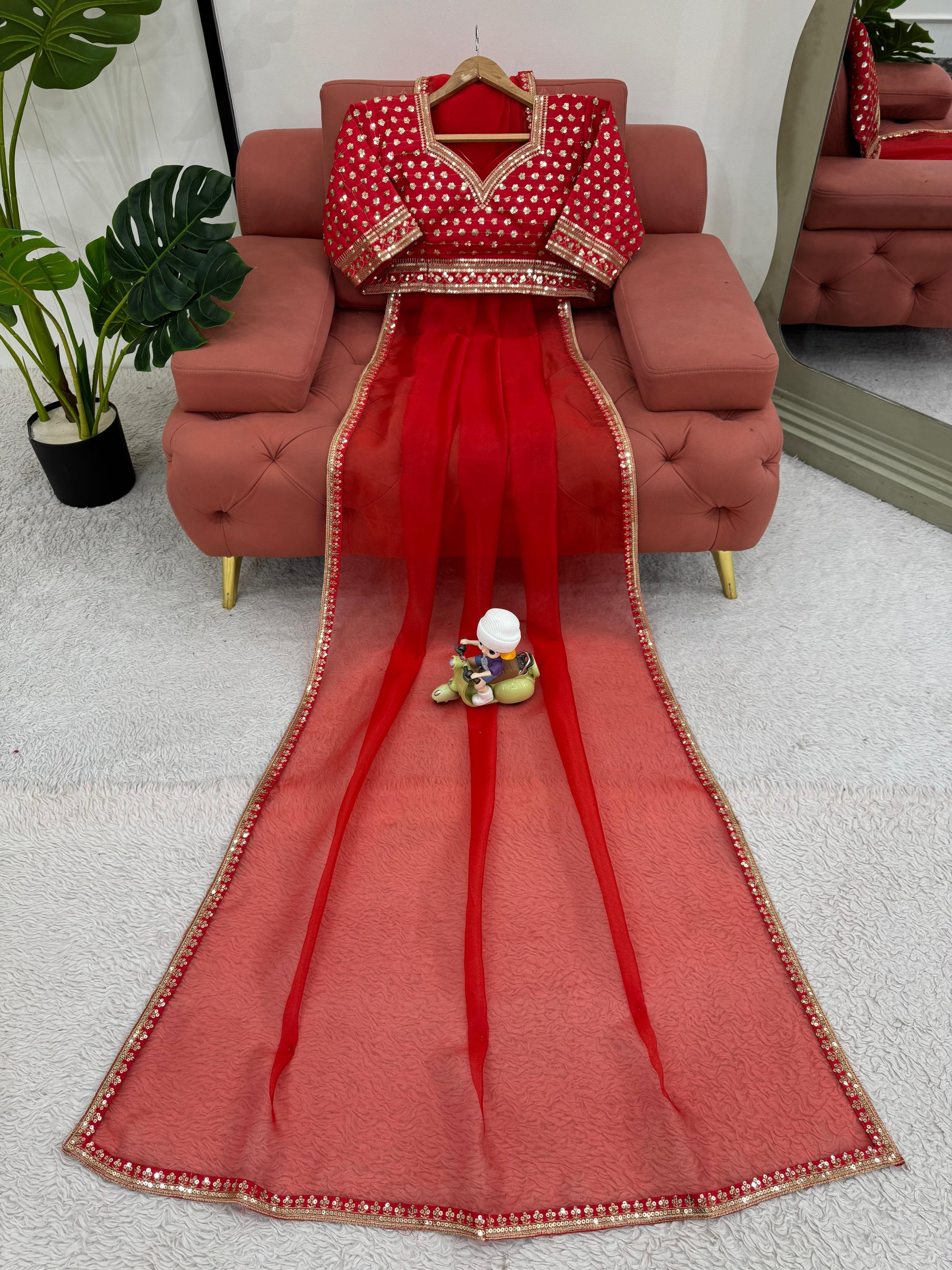 Presenting Organza Silk Red Color Saree