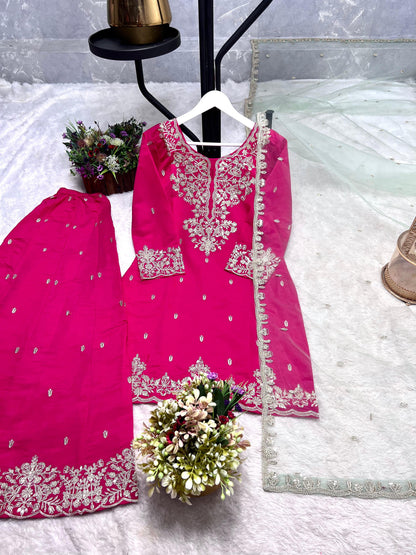 Ravishing Pink Silk with Sequence Work Palazzo Suit