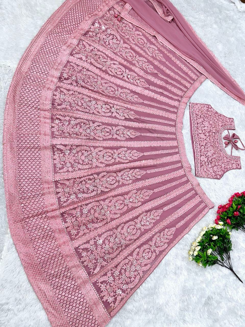 Wonderful Georgeet Embroidered Work Pink Color Lehenga Choli