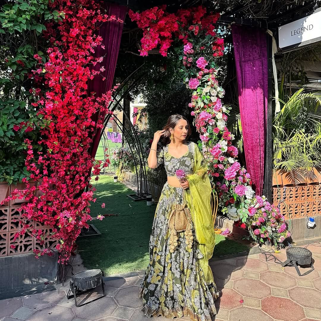Stunning Chinon Silk Green Color Flower Print Lehenga Choli