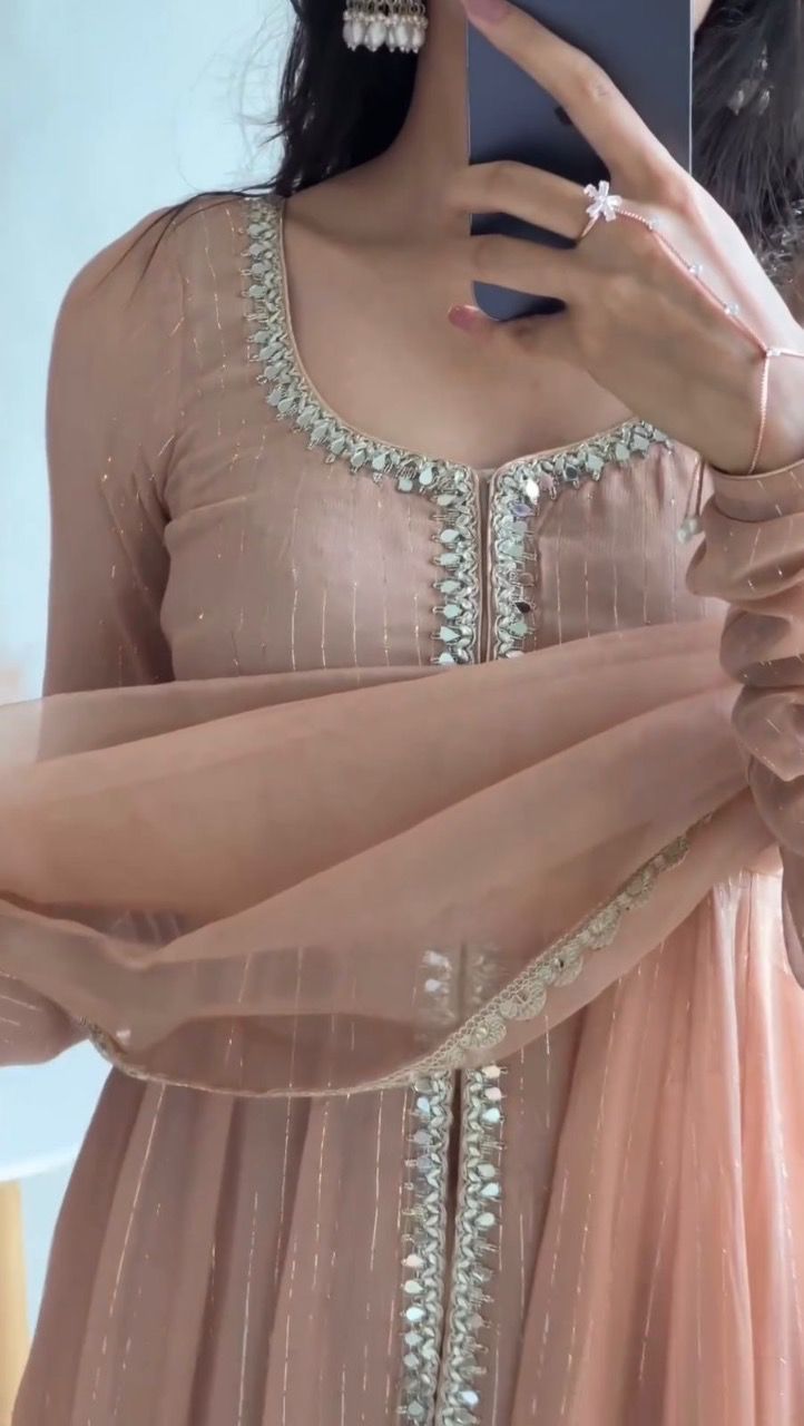 Mesmerizing Embroidery Work Peach Color Top Palazzo With Dupatta