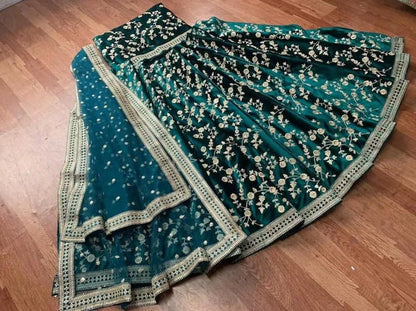 BUY-WEDDING-GREEN-SEQUENCED-VELVET-LEHENGA