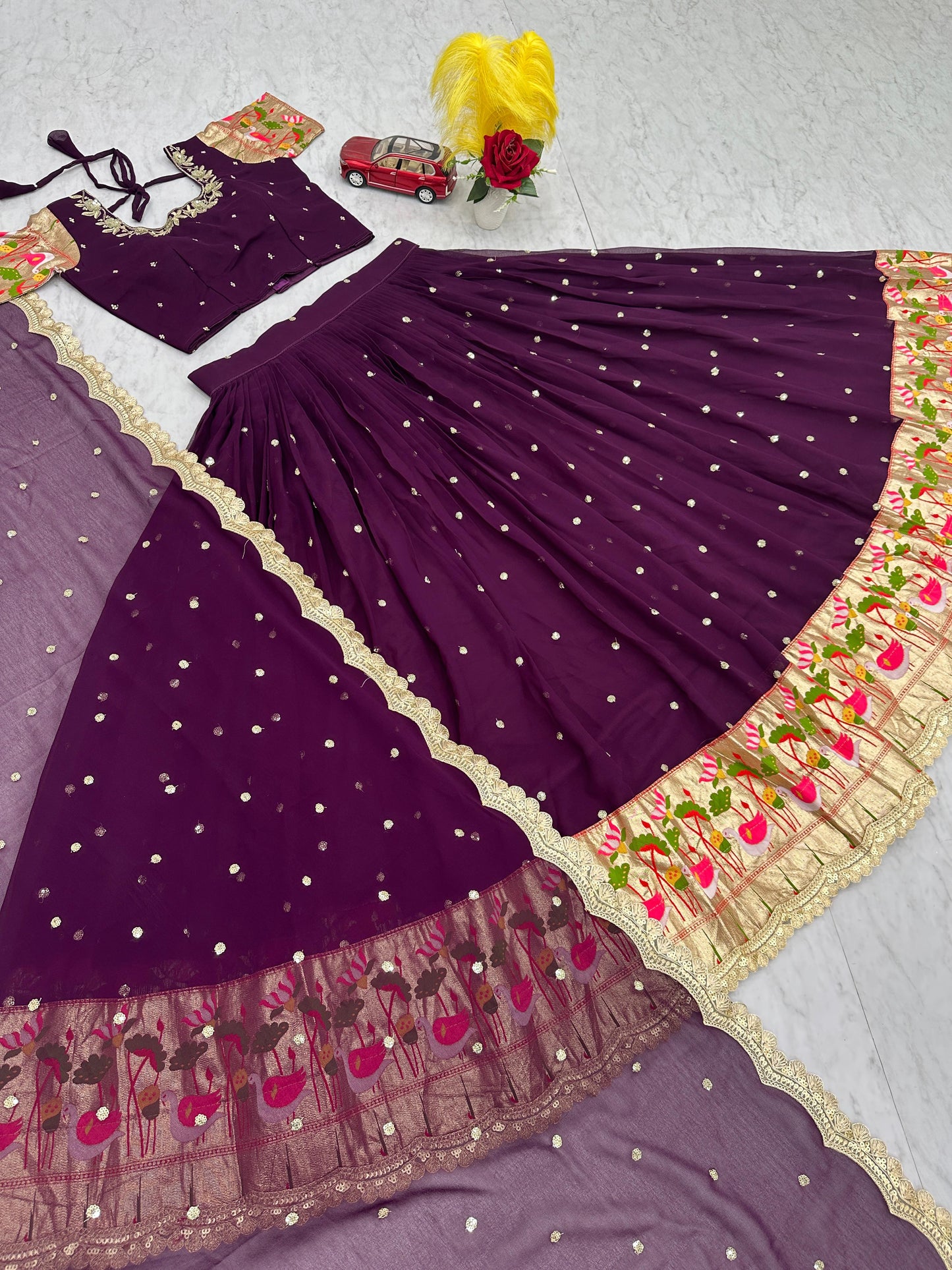 Occasion Wear Sequence Work Wine Color Lehenga Choli
