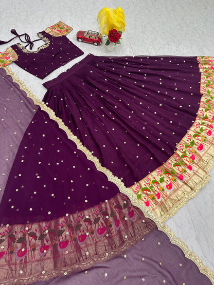Occasion Wear Sequence Work Wine Color Lehenga Choli