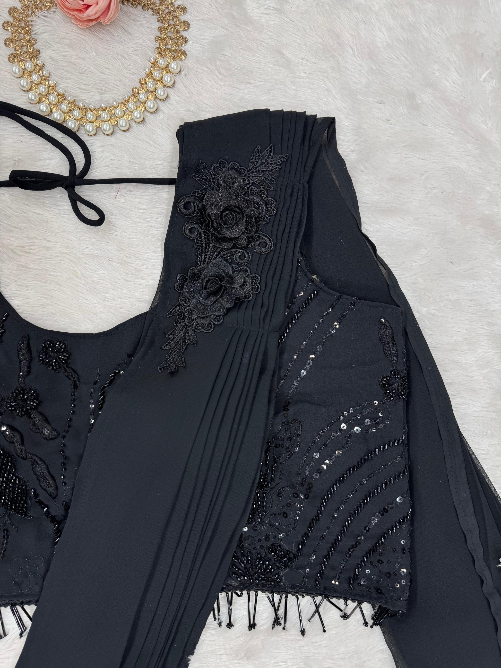 Graceful Gorgette Black Color Ready To Wear Dhoti Suit