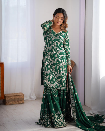 Green Color Full Work Fabulous Sharara Suit
