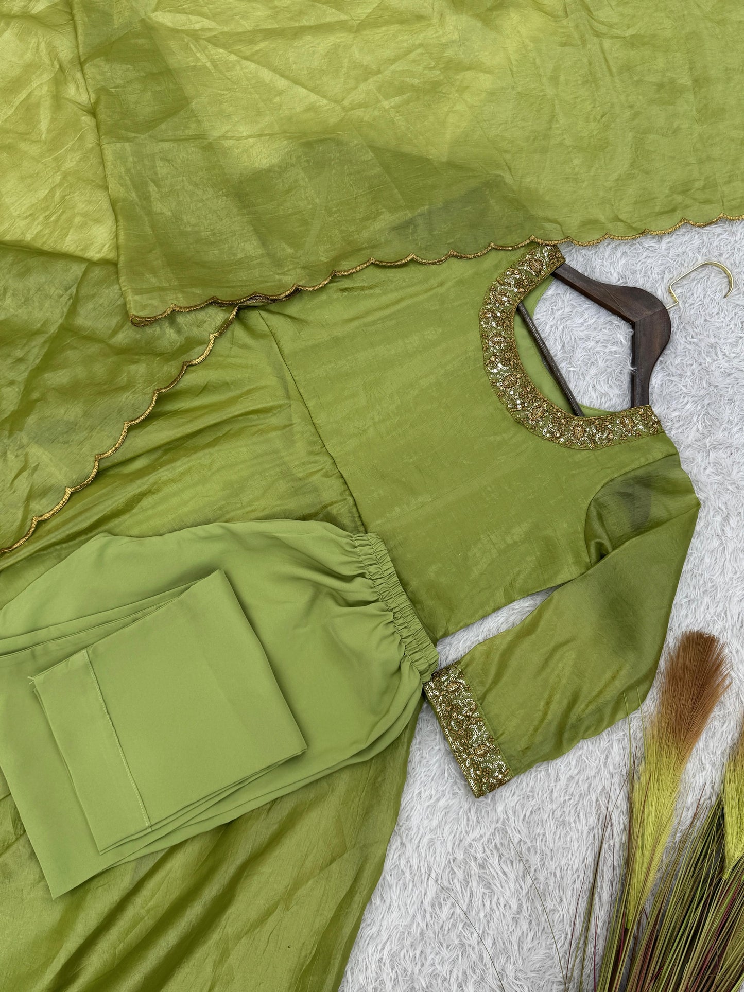 Delightful Embroidery Green Color Anarkali Gown with Dupatta