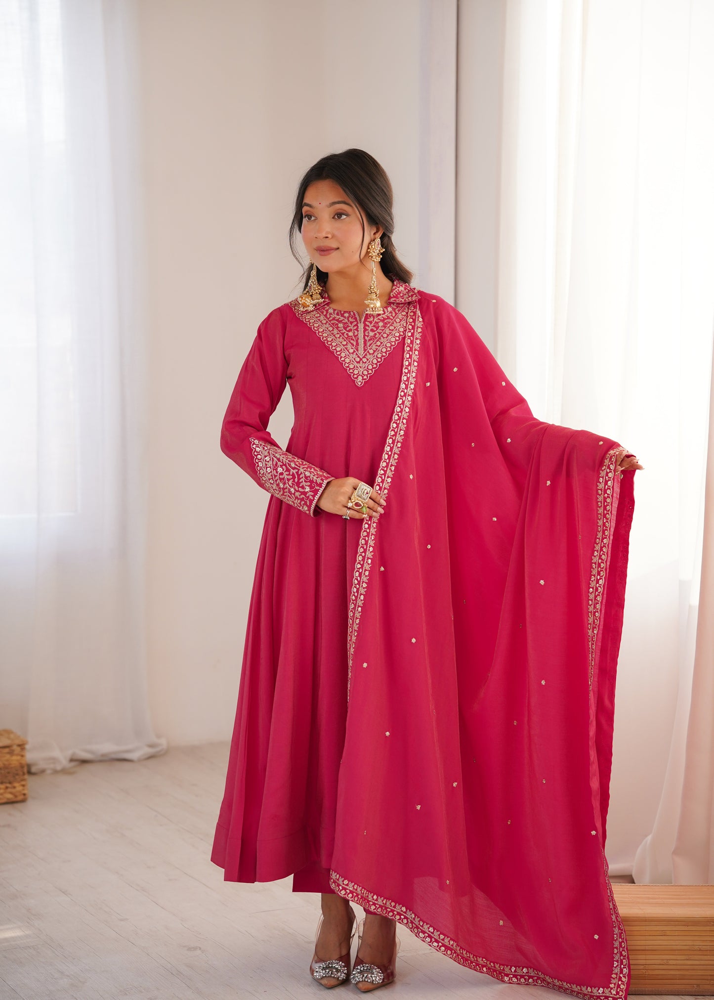 Ceremony Wear Pink Color Sequence Anarkali Suit