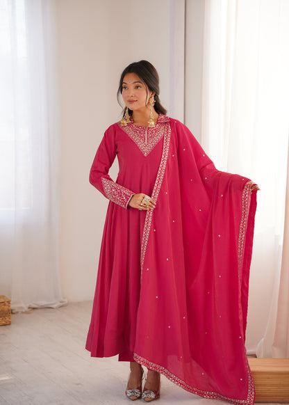 Ceremony Wear Pink Color Sequence Anarkali Suit
