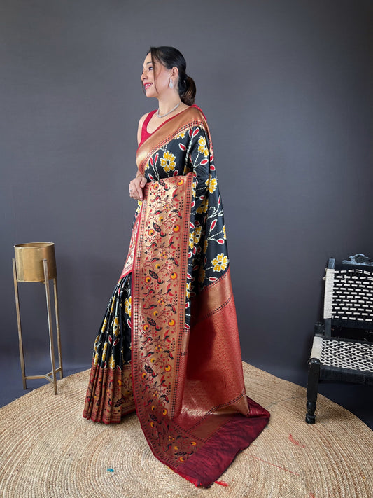 Adorable Silk Patola Weaving Black Color Saree