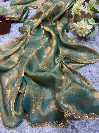 Demanding Box Katdana Teal Blue Color Saree
