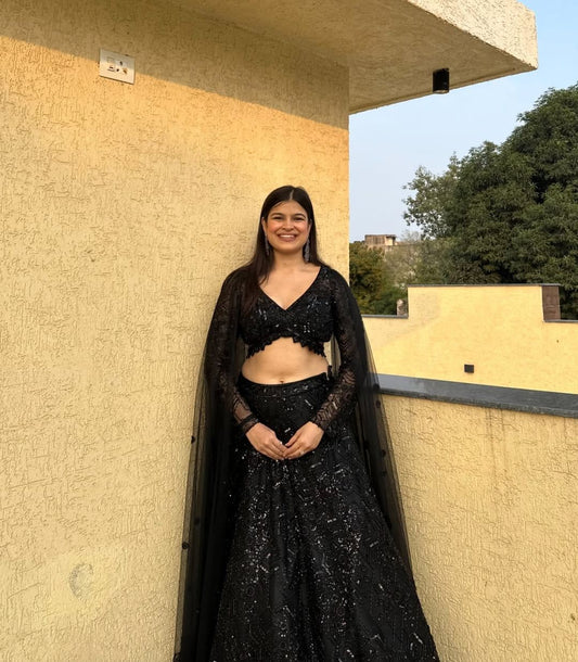 Captivating Georgette Embroidery Black Color Lehenga Choli