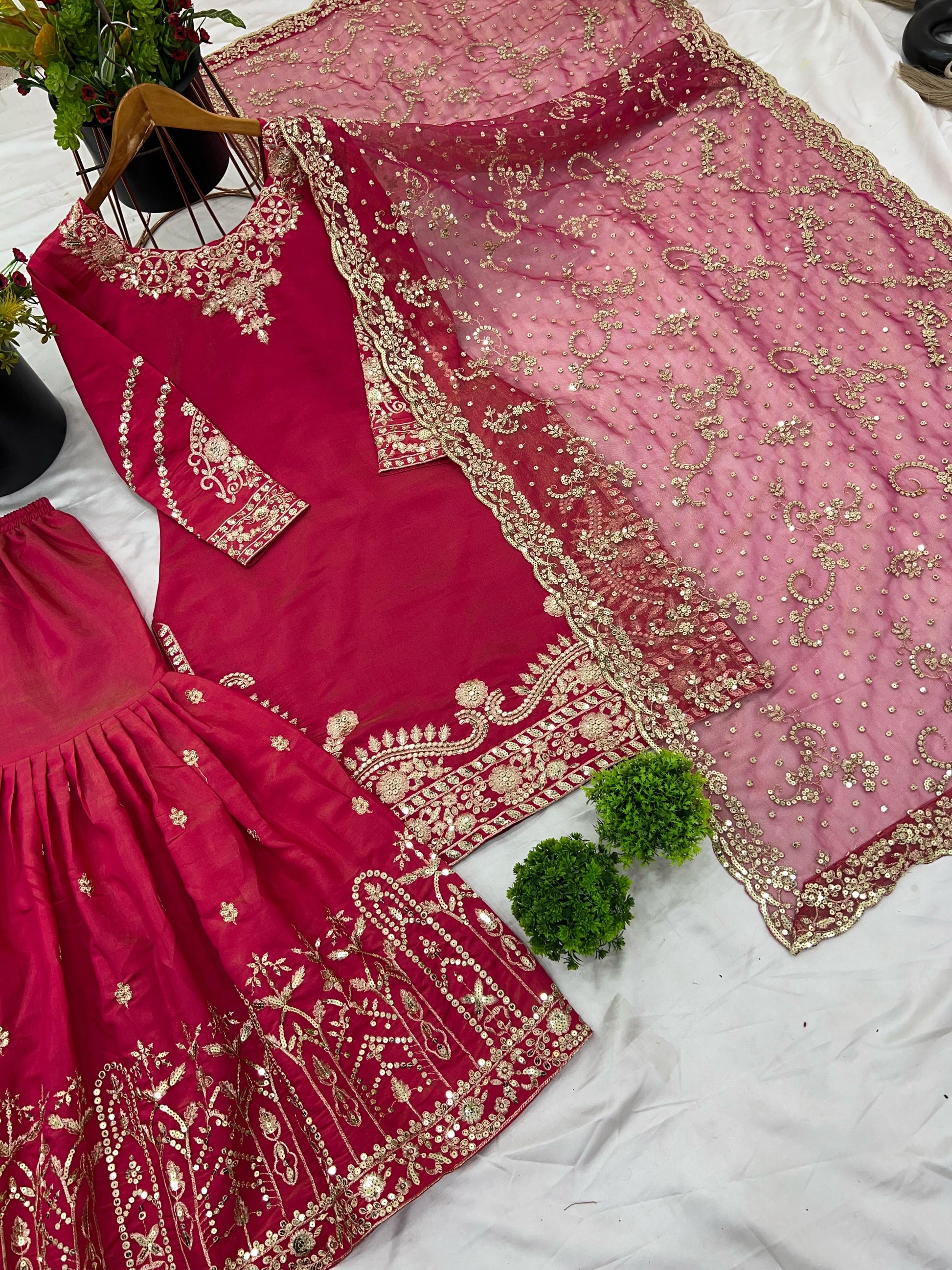 Attractive Simmer Silk Pink Color Sharara Suit