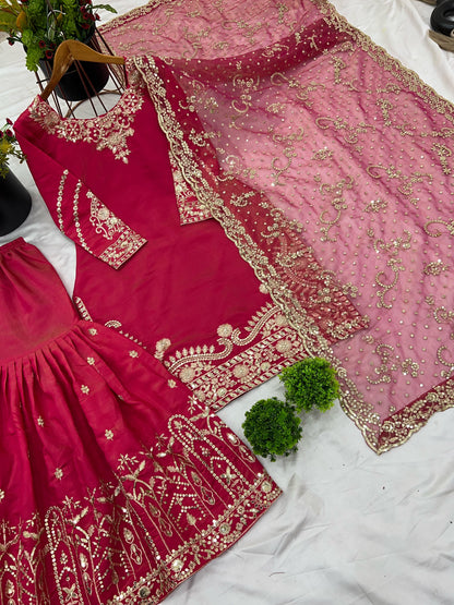 Attractive Simmer Silk Pink Color Sharara Suit
