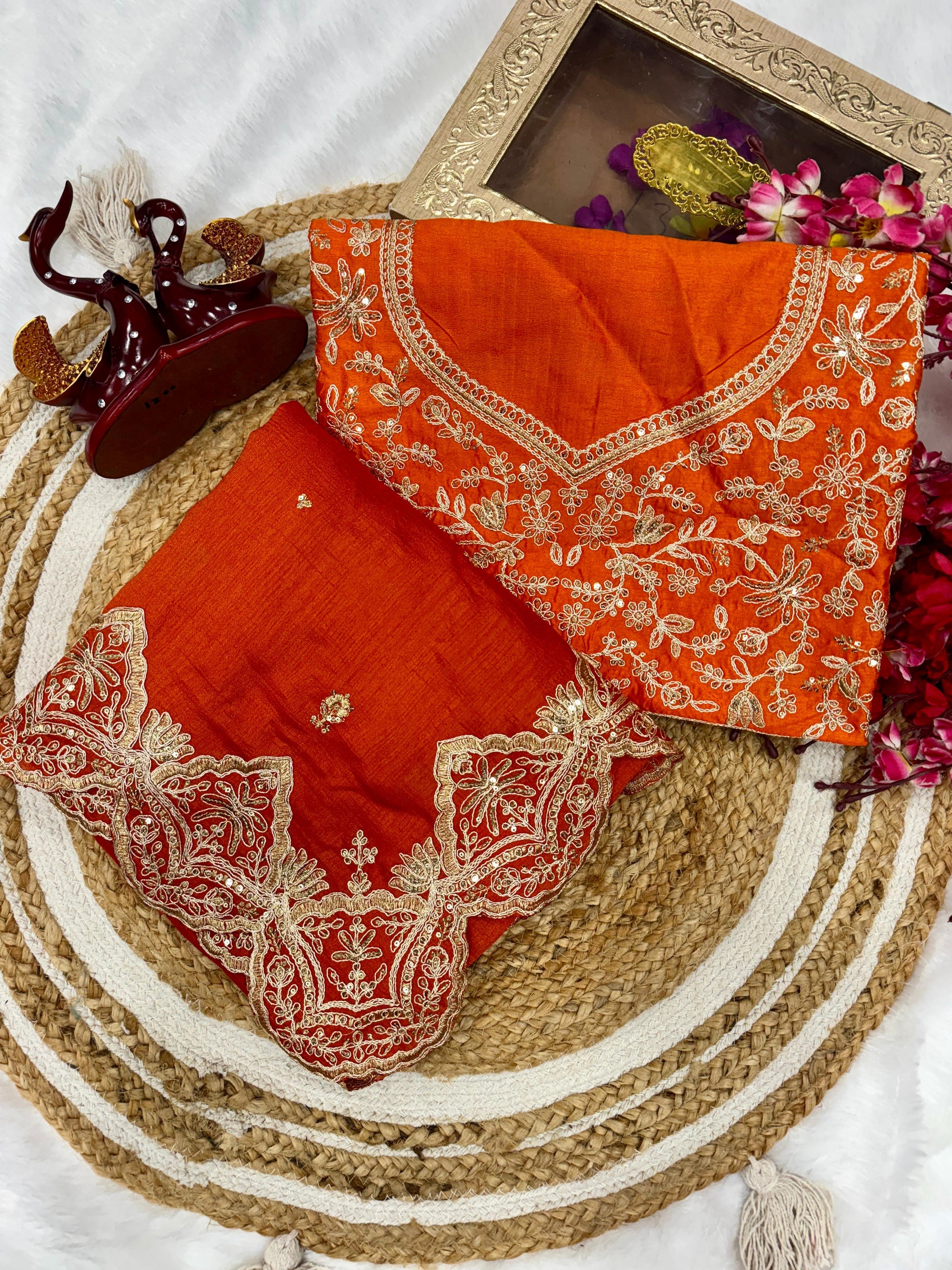 Bollywood Style Heavy Work Orange Color Silk Saree