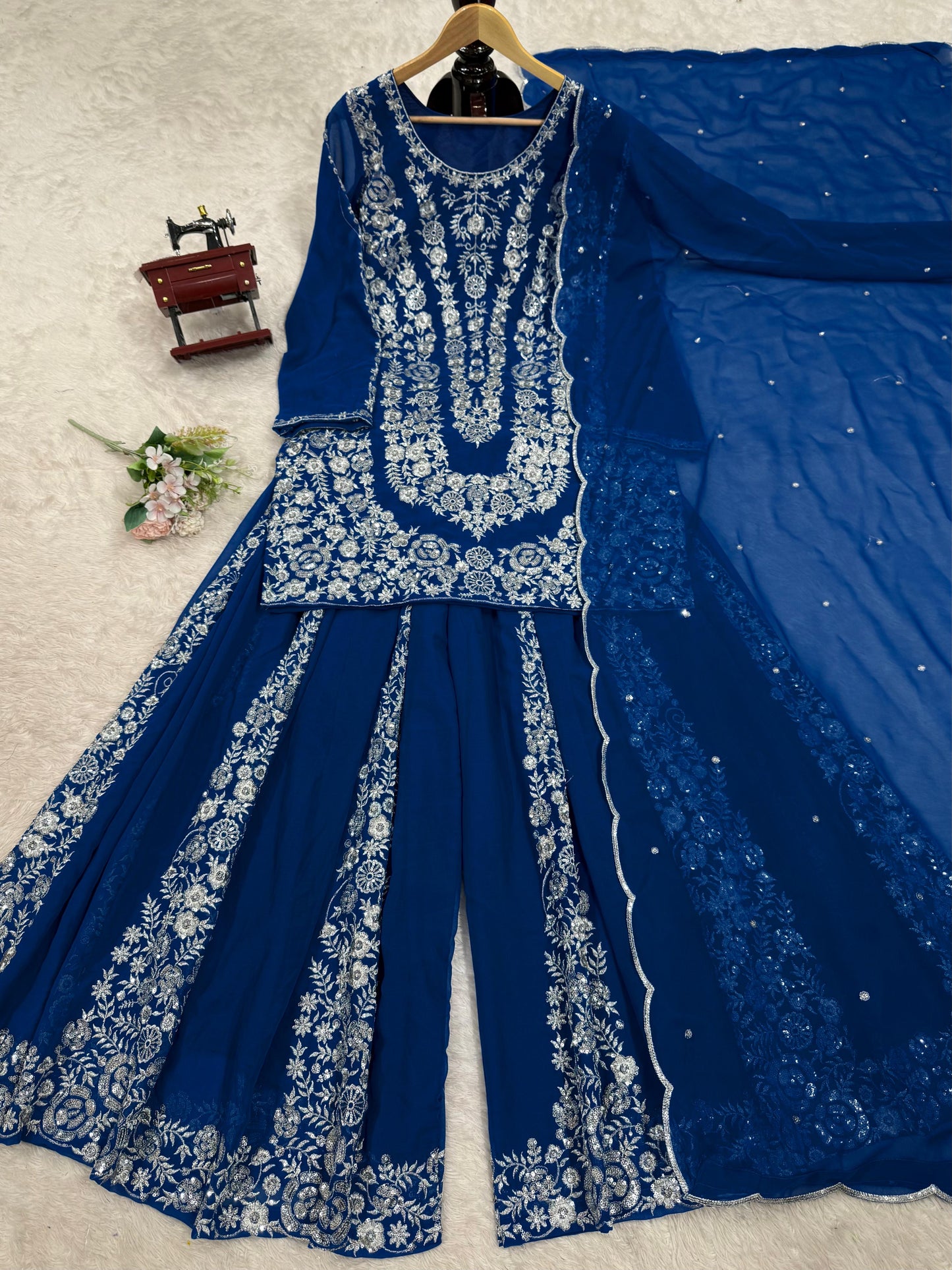Awesome Gorgette Blue Color Sharara Suit